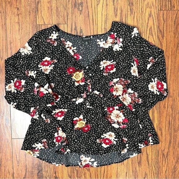Torrid Black Leopard Floral Peplum Chablis Corset Back Top 3/4 Sleeves - Picture 8 of 16